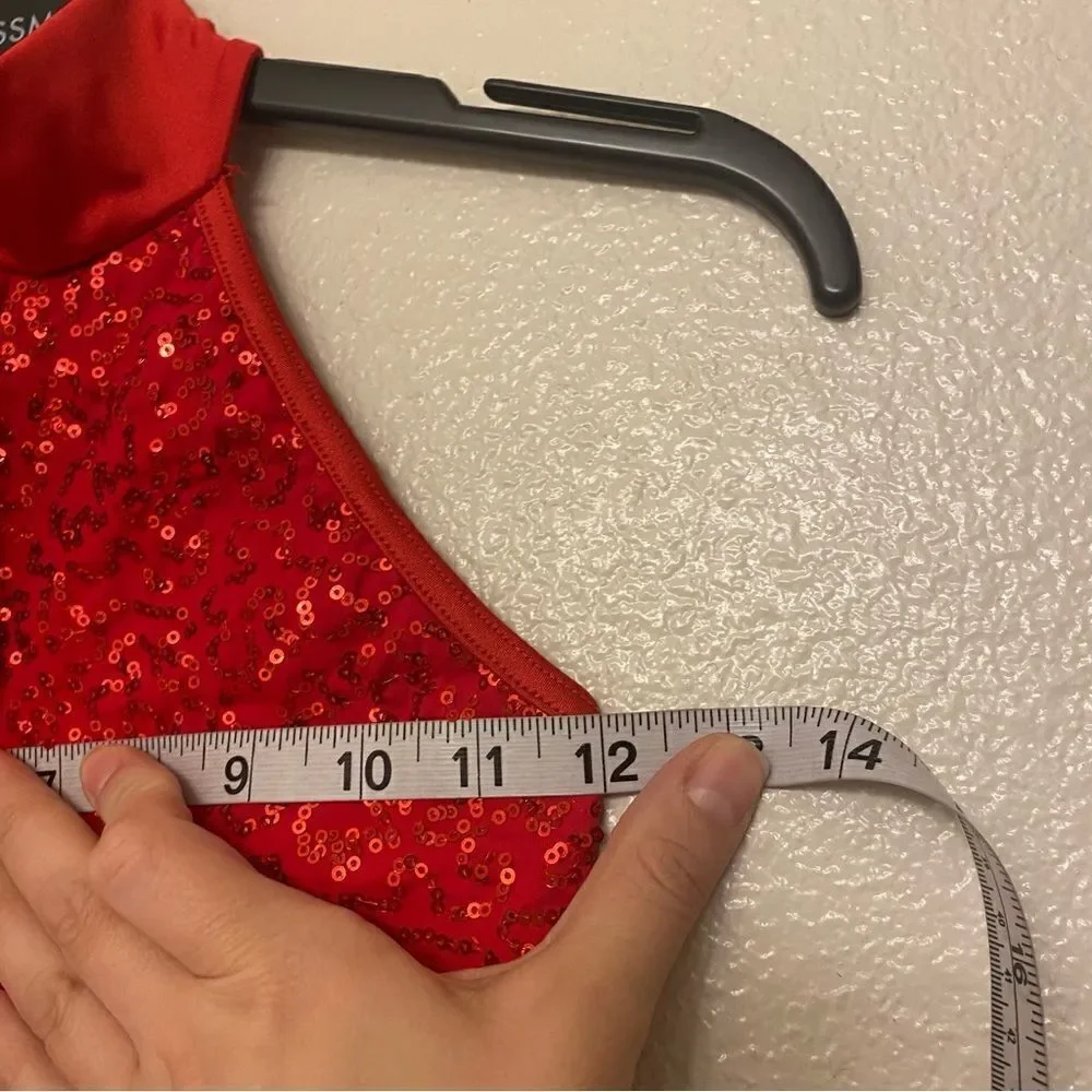 WEISSMAN Elite Dance Costume red rhinestone Heat Wave SQ13216 Child IC 7/8